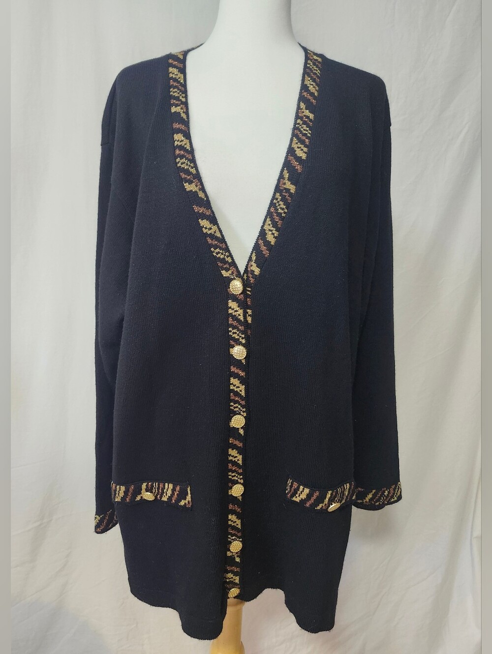 Alfred Dunner Black Cardigan with Gold Accent Trim